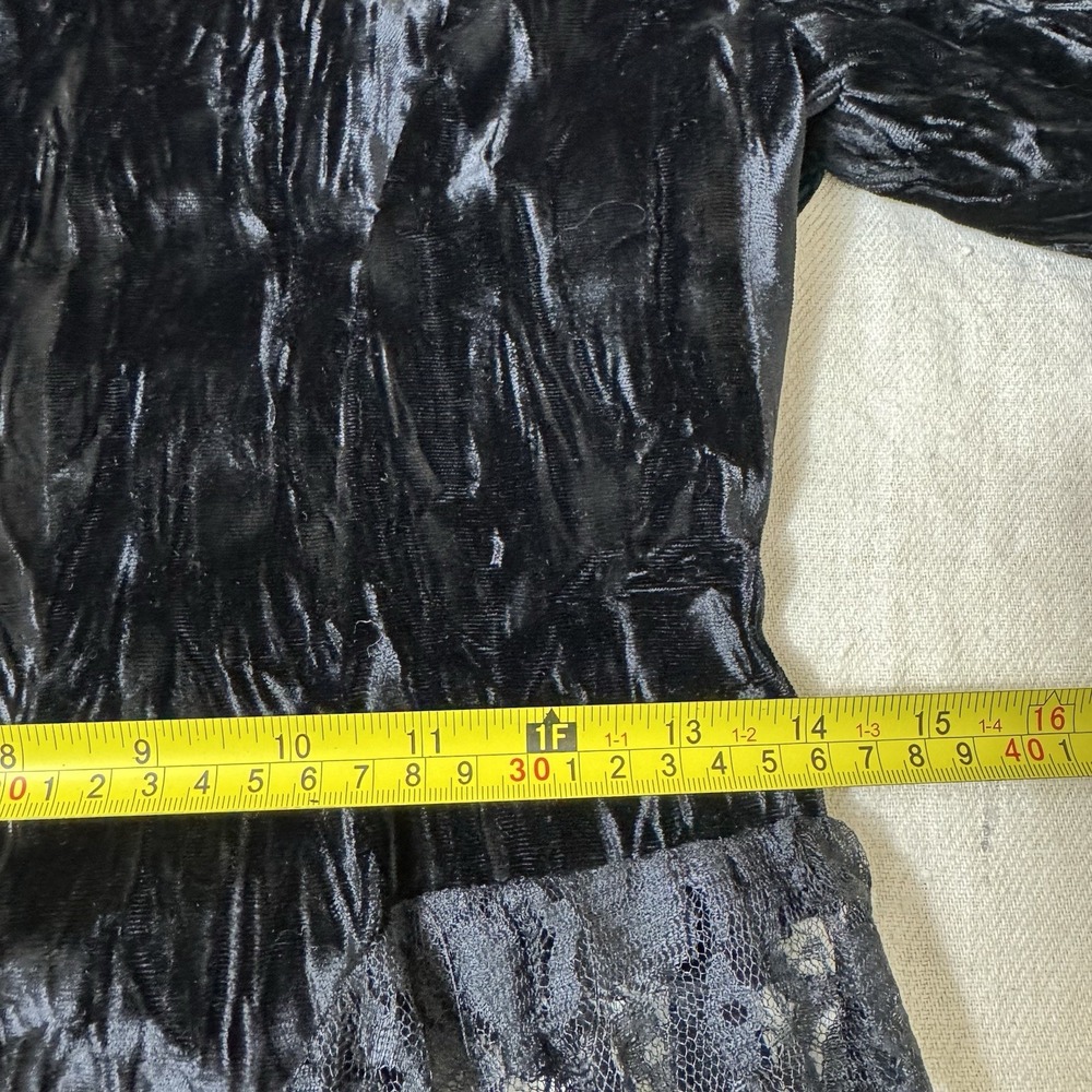 VTG 80s Black Velvet Lace Dress Size XS Sheer Witchy Goth Whimsigoth Formal Prom - Picture 7 of 12
